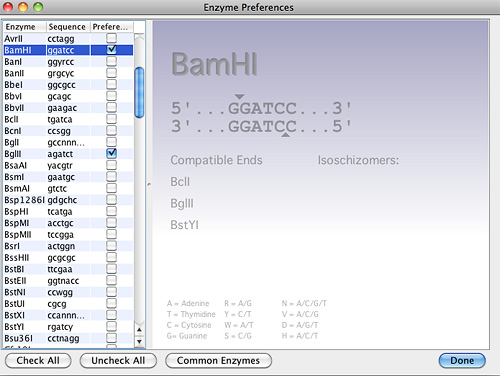 GeneCoder Restriction Enzyme Preferences